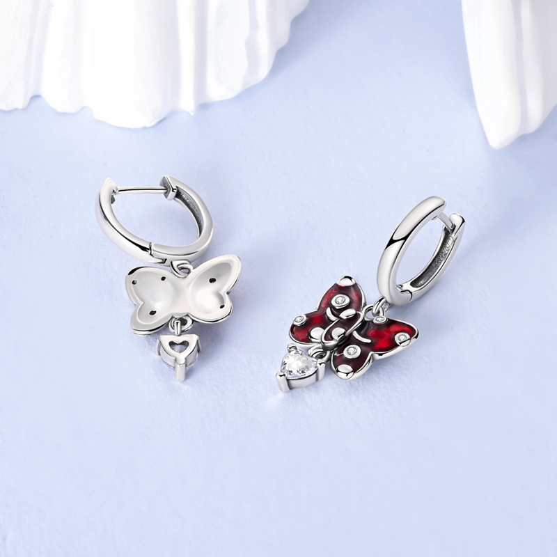 Women's 925 Silver Classic Red Bow Drop Earrings, Elegant Gift